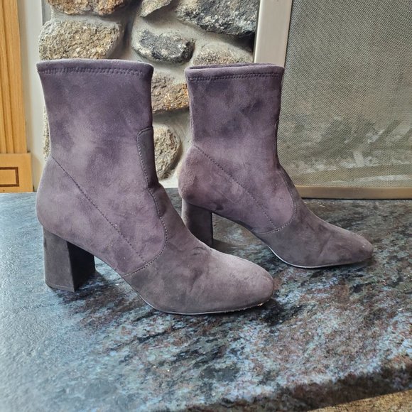 Ann Taylor Brown Micro Suede Stretch Booties Size 8.5M - Picture 2 of 16